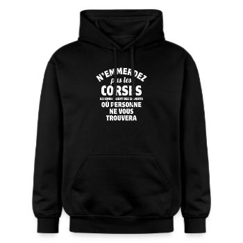 Corse, j'aime la Corse, je suis Corse - Sweat à capuche Softstyle® Gildan Unisexe - noir - Devant - Marisol (170cm) & Nik (191cm)