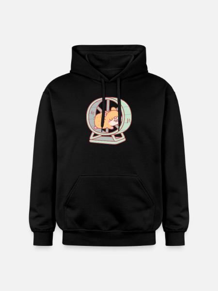 Cute Hamster Running on Wheel - Gildan Unisex Softstyle® Midweight Hoodie - black