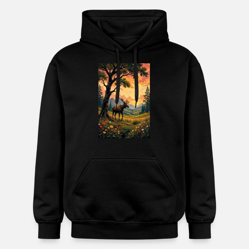 Image : Paysage avec orignal. - Sweat à capuche Softstyle® Gildan Unisexe - noir