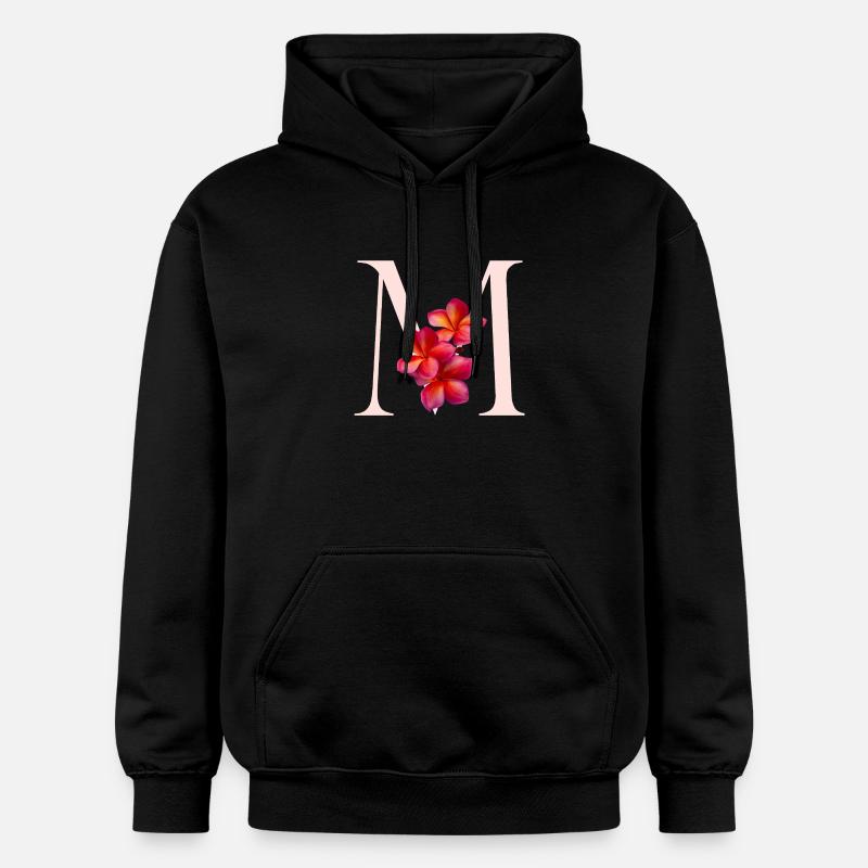 Monogramme M avec fleur rose - Sweat à capuche Softstyle® Gildan Unisexe - noir
