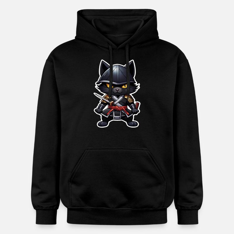 chat ninja - chaton samourai - Sweat à capuche Softstyle® Gildan Unisexe - noir
