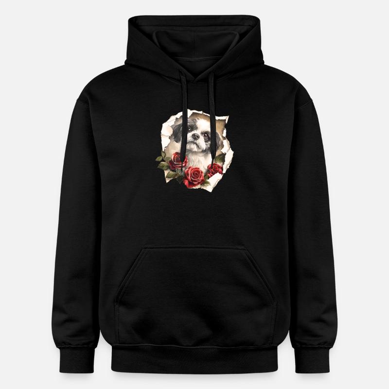 Shih Tzu aux Roses - Sweat à capuche Softstyle® Gildan Unisexe - noir
