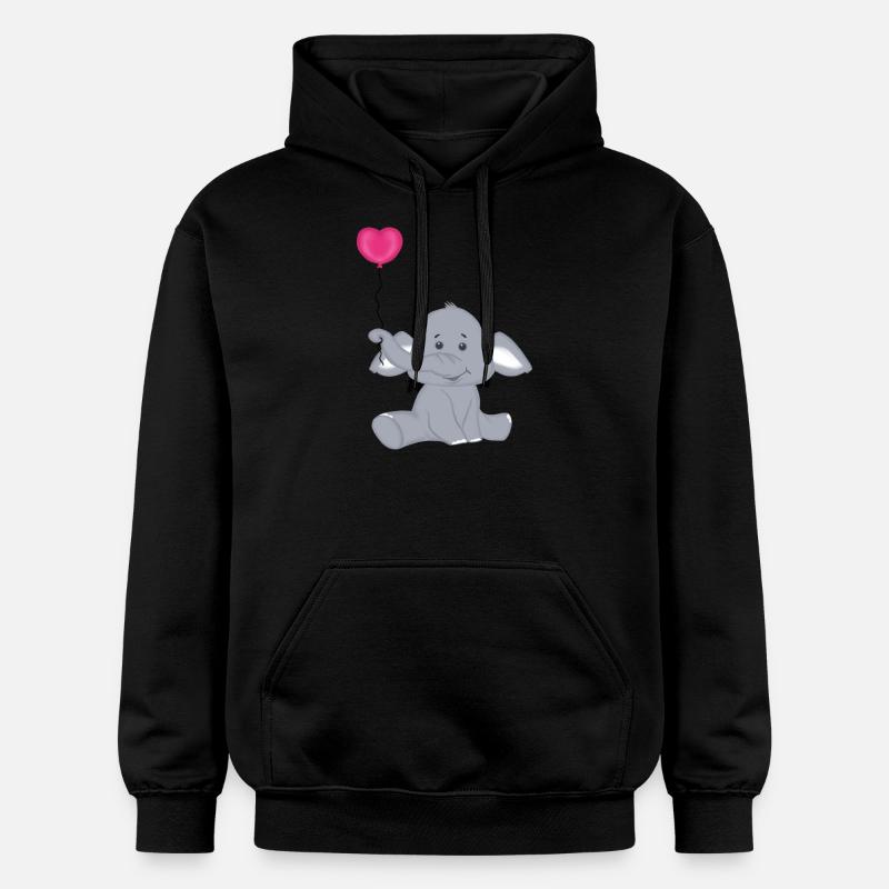 Bébé éléphant avec montgolfière coeur - Sweat à capuche Softstyle® Gildan Unisexe - noir