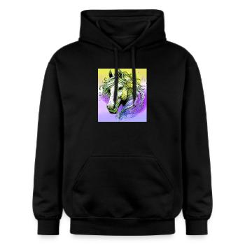 Pferd - Gildan Unisex Softstyle® Midweight Hoodie - Schwarz - Vorne - Marisol (170cm) & Nik (191cm)