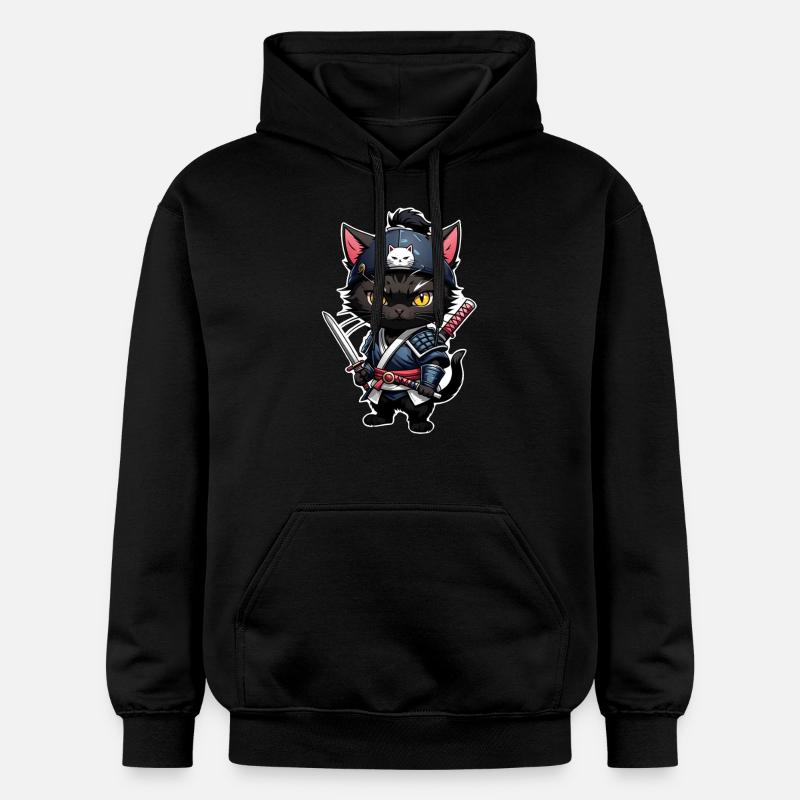 chat ninja - chaton samourai - Sweat à capuche Softstyle® Gildan Unisexe - noir