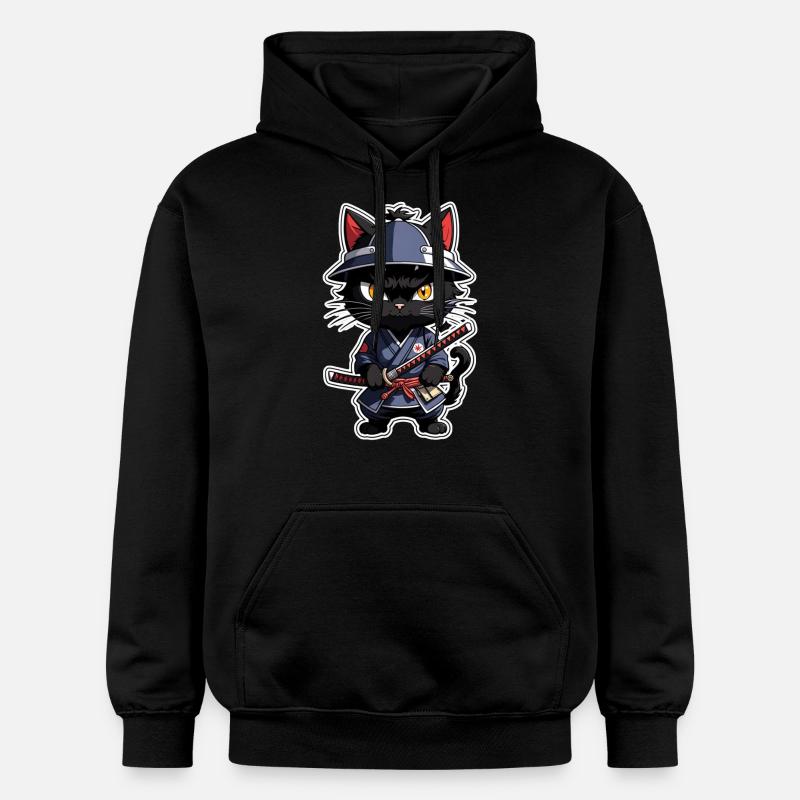 chat ninja - chaton samourai - Sweat à capuche Softstyle® Gildan Unisexe - noir