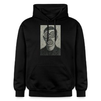 Illusion d’optique du visage - Sweat à capuche Softstyle® Gildan Unisexe - noir - Devant - Marisol (170cm) & Nik (191cm)