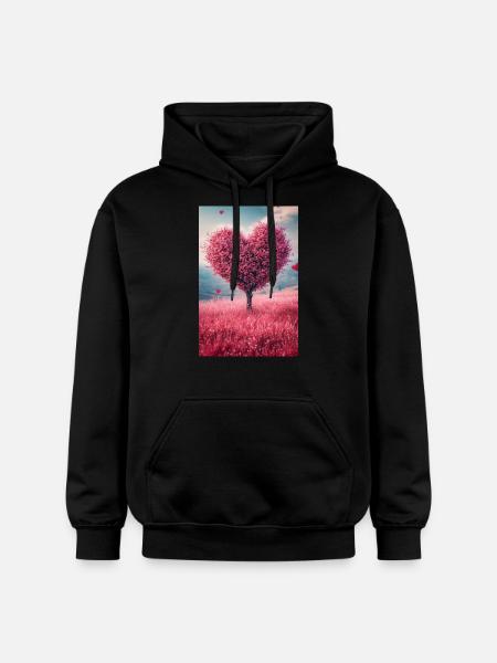 Romantic Heart Tree in Bloom - Gildan Unisex Softstyle® Midweight Hoodie - black