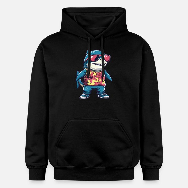 Requin Bande Dessinée Drôle Été - Sweat à capuche Softstyle® Gildan Unisexe - noir