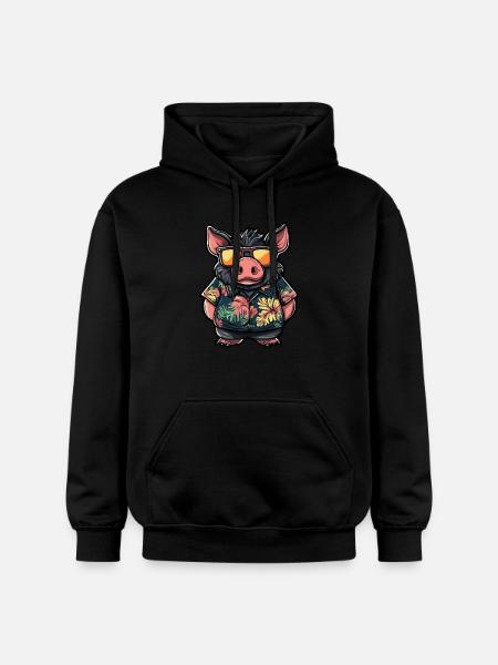 Gris tegneserie ferie villsvin - Gildan Unisex Softstyle® Midweight Hoodie - svart