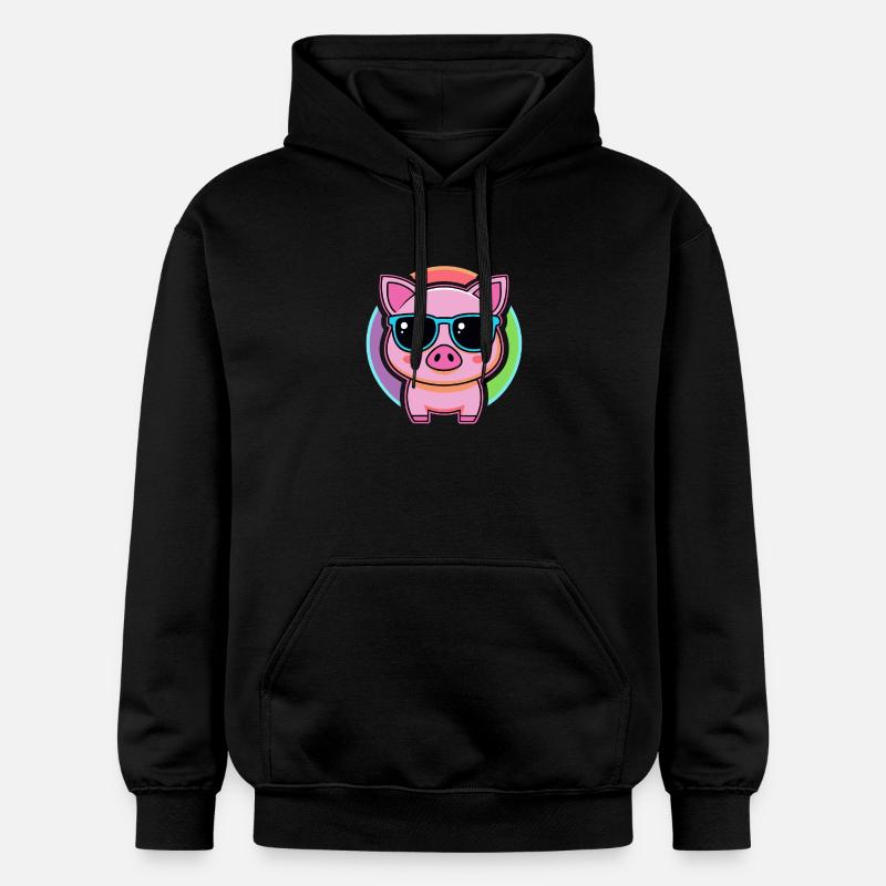 Cochon kawaii lunettes arc en ciel - Sweat à capuche Softstyle® Gildan Unisexe - noir