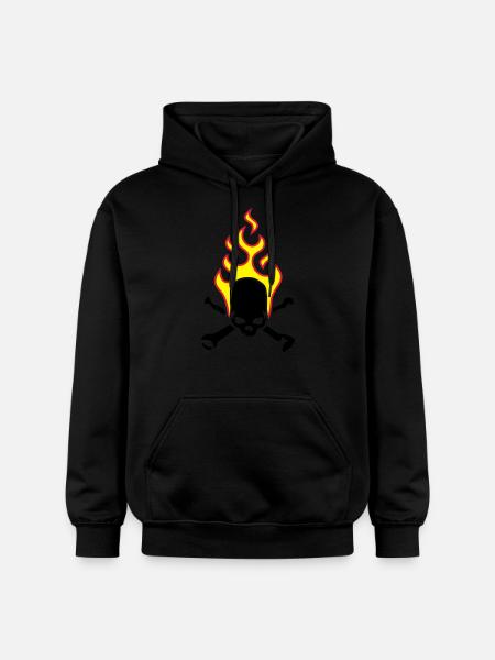 fire_skull_bones_b_3c - Gildan Unisex Softstyle® Midweight Hoodie - Schwarz