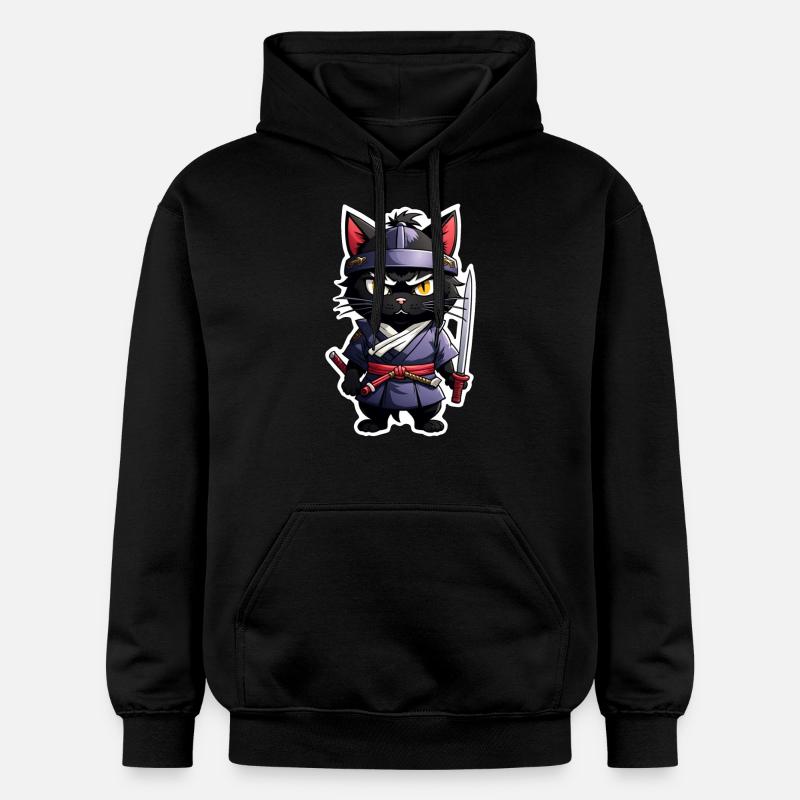 chat ninja - chaton samourai - Sweat à capuche Softstyle® Gildan Unisexe - noir