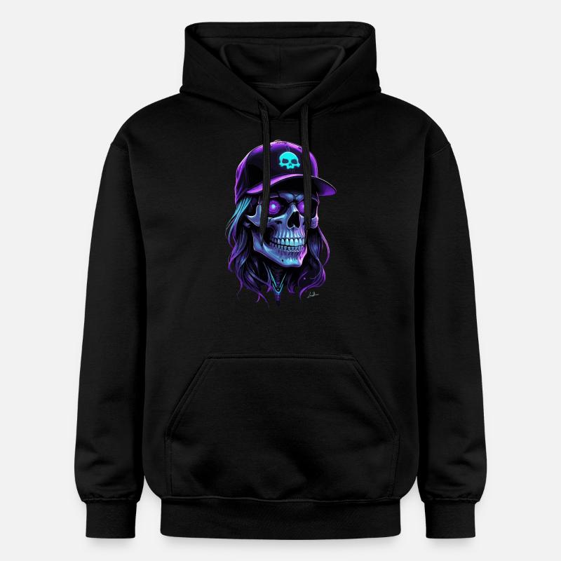 Crâne lueur violet hippie casquette - Sweat à capuche Softstyle® Gildan Unisexe - noir