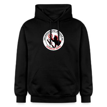 Vollgehaart und trotzdem da: KATZENLADY ANTIFA - Gildan Unisex Softstyle® Midweight Hoodie - Schwarz - Vorne - Marisol (170cm) & Nik (191cm)