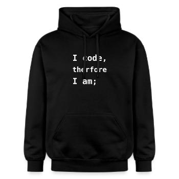 Ich programmiere, also bin ich - Gildan Unisex Softstyle® Midweight Hoodie - Schwarz - Vorne - Marisol (170cm) & Nik (191cm)