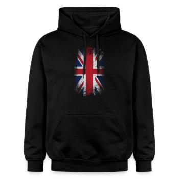 Eroded UK Flag - Gildan Unisex Softstyle® Midweight Hoodie - Schwarz - Vorne - Marisol (170cm) & Nik (191cm)
