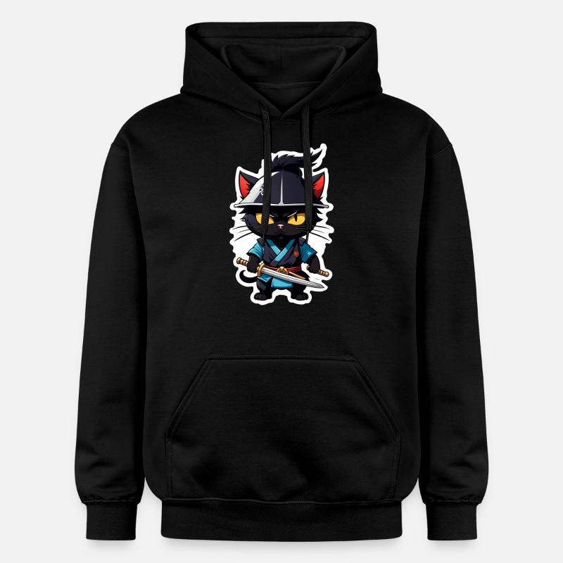 chat ninja - chaton samourai - Sweat à capuche Softstyle® Gildan Unisexe - noir
