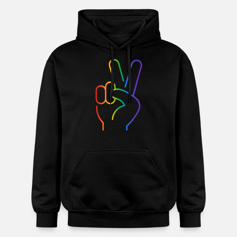 Peace-Zeichen 2 Finger Regenbogen - Gildan Unisex Softstyle® Midweight Hoodie - Schwarz