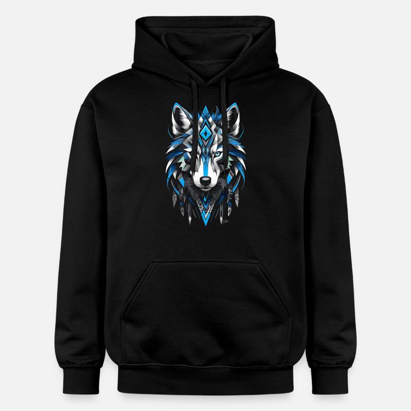 Loup géométrique bleu - Sweat à capuche Softstyle® Gildan Unisexe - noir