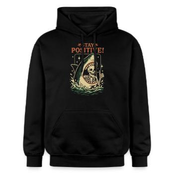Requin et squelette restez positif - Sweat à capuche Softstyle® Gildan Unisexe - noir - Devant - Marisol (170cm) & Nik (191cm)