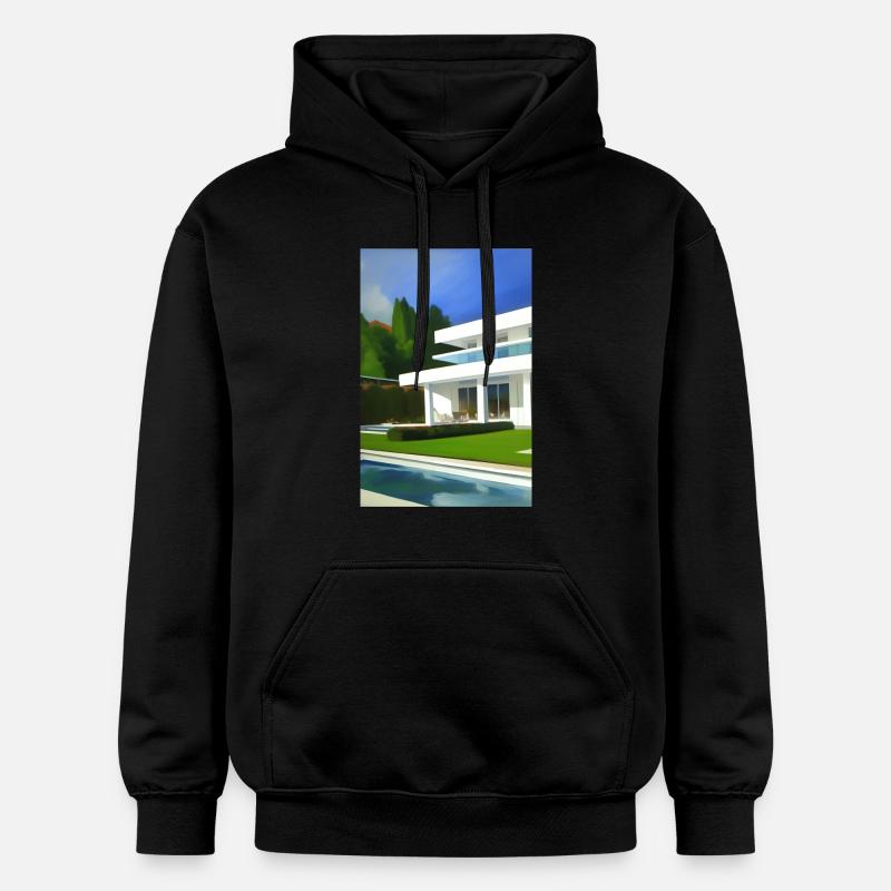 Villa blanche avec piscine - Sweat à capuche Softstyle® Gildan Unisexe - noir