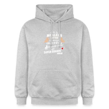 Positives Zitat für große Schwester - Gildan Unisex Softstyle® Midweight Hoodie - Hellgrau meliert - Vorne - Liana (172cm) & Jaron (178cm)