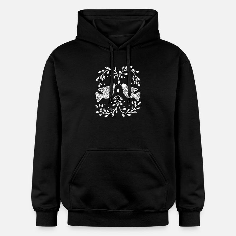 Oiseaux, colombes style rétro scandinave - Sweat à capuche Softstyle® Gildan Unisexe - noir
