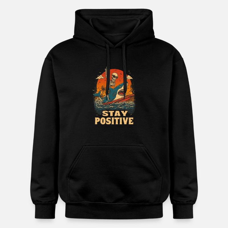Restez positif Requin squelette des surfs - Sweat à capuche Softstyle® Gildan Unisexe - noir