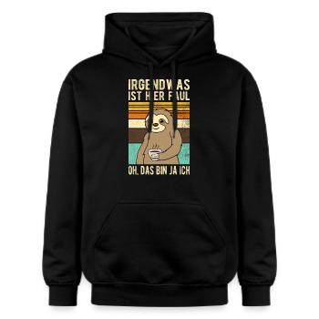 Faultier Irgendwas ist hier Faul - Gildan Unisex Softstyle® Midweight Hoodie - Schwarz - Vorne - Marisol (170cm) & Nik (191cm)