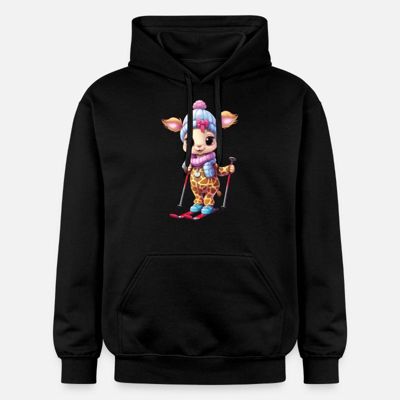 Skiing Giraffe - Funny Comic Design - Gildan Unisex Softstyle® Midweight Hoodie - black