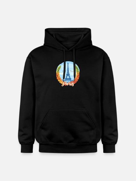 Paris Skyline with Laurel Frame - Gildan Unisex Softstyle® Midweight Hoodie - black