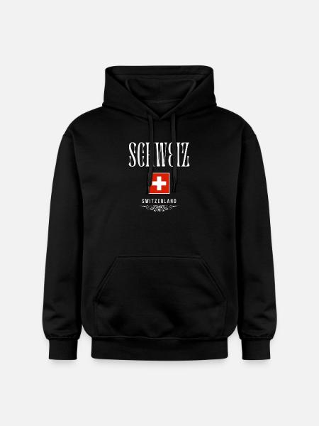 Swiss flag, made in Switzerland - Gildan Unisex Softstyle® Midweight Hoodie - black