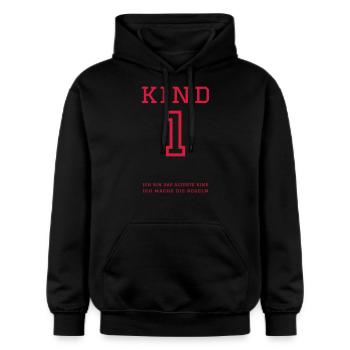 Kind 1 (personalisierbar) - Gildan Unisex Softstyle® Midweight Hoodie - Schwarz - Vorne - Marisol (170cm) & Nik (191cm)