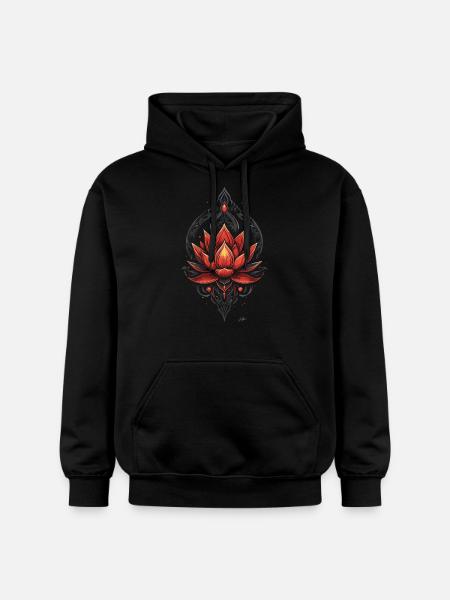 Ornamental Golden Red Lotus - Gildan Unisex Softstyle® Midweight Hoodie - black