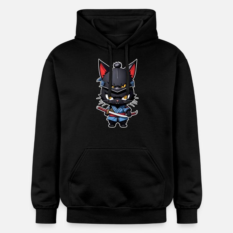 Ninja Katze - Samurai Kätzchen - Gildan Unisex Softstyle® Midweight Hoodie - Schwarz