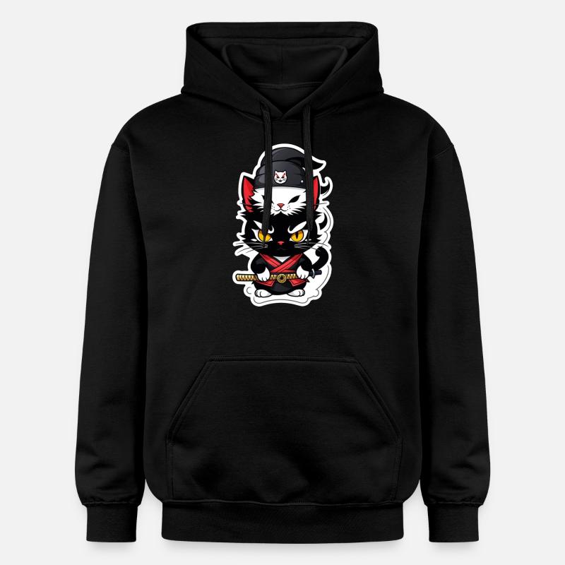 chat ninja - chaton samourai - Sweat à capuche Softstyle® Gildan Unisexe - noir