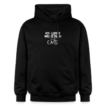 Fahrradfahrer ich liebe meine Frau - Gildan Unisex Softstyle® Midweight Hoodie - Schwarz - Vorne - Marisol (170cm) & Nik (191cm)
