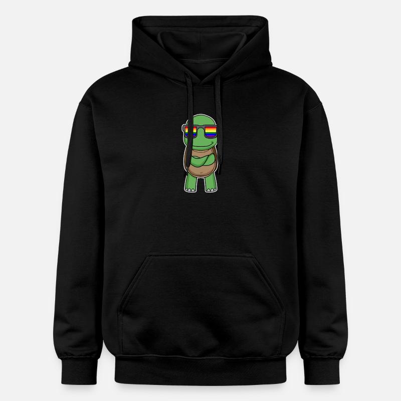 Rainbow - Turtle with glasses - Gildan Unisex Softstyle® Midweight Hoodie - black