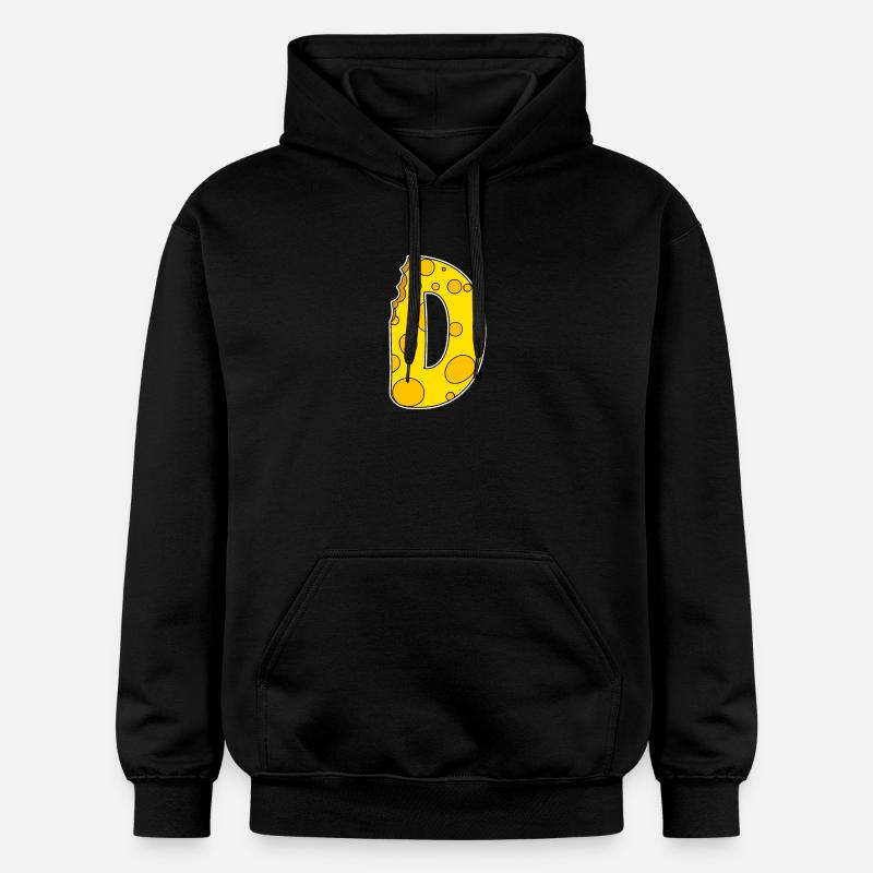 Buchstabe D - Anfangsbuchstabe D - Käse Motiv - Gildan Unisex Softstyle® Midweight Hoodie - Schwarz