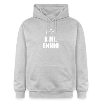 Ennio Name mit Buchstabe E - Königskronen-Shirt - Gildan Unisex Softstyle® Midweight Hoodie - Hellgrau meliert - Vorne - Liana (172cm) & Jaron (178cm)