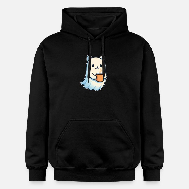 Süßer Katzengeist mit Kaffee - Sweat à capuche Softstyle® Gildan Unisexe - noir