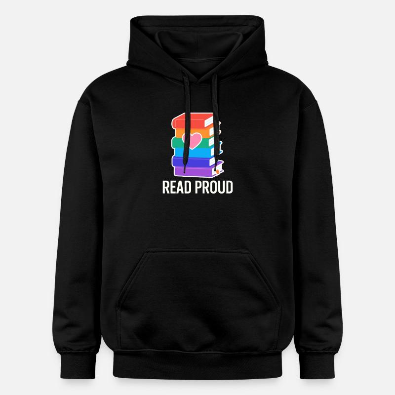 Lese Stolz Mit Regenbogen Herz - Gildan Unisex Softstyle® Midweight Hoodie - Schwarz