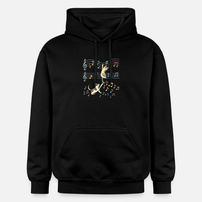 Chat Musique Danse des Notes - Sweat à capuche Softstyle® Gildan Unisexe - noir