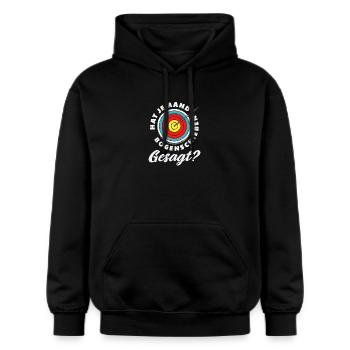 Ich gehe Bogenschießen - Gildan Unisex Softstyle® Midweight Hoodie - Schwarz - Vorne - Marisol (170cm) & Nik (191cm)