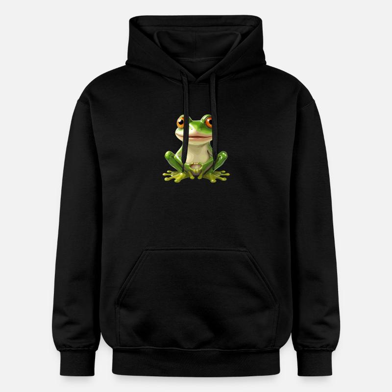 Grenouille joyeuse avec de grands yeux - - Sweat à capuche Softstyle® Gildan Unisexe - noir
