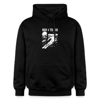 Born to Ski Design Skifahren - Gildan Unisex Softstyle® Midweight Hoodie - Schwarz - Vorne - Marisol (170cm) & Nik (191cm)