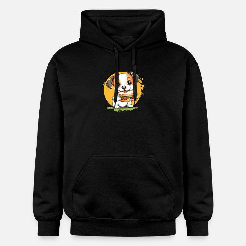 Petit chien dégustant un hamburger - Sweat à capuche Softstyle® Gildan Unisexe - noir