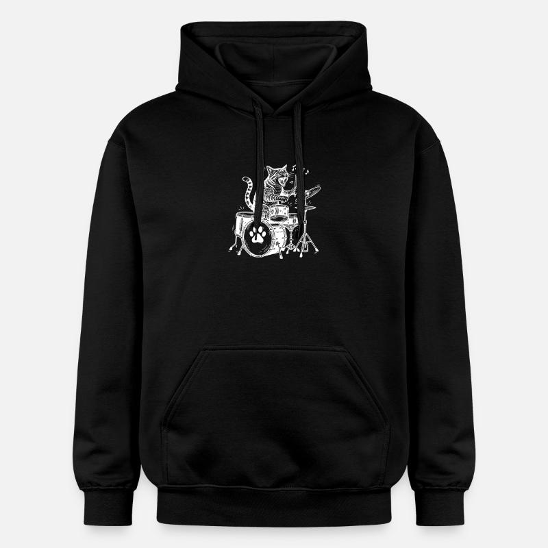 Batteur Drôle de Batteur Chat Musique - Sweat à capuche Softstyle® Gildan Unisexe - noir