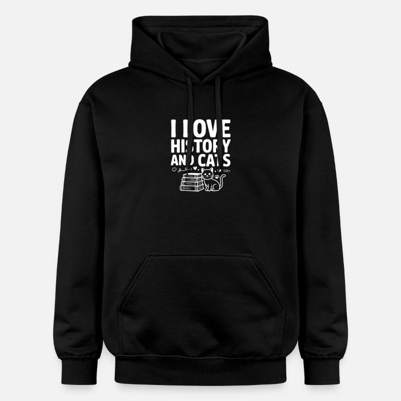 J’aime l’histoire et les chats - Sweat à capuche Softstyle® Gildan Unisexe - noir